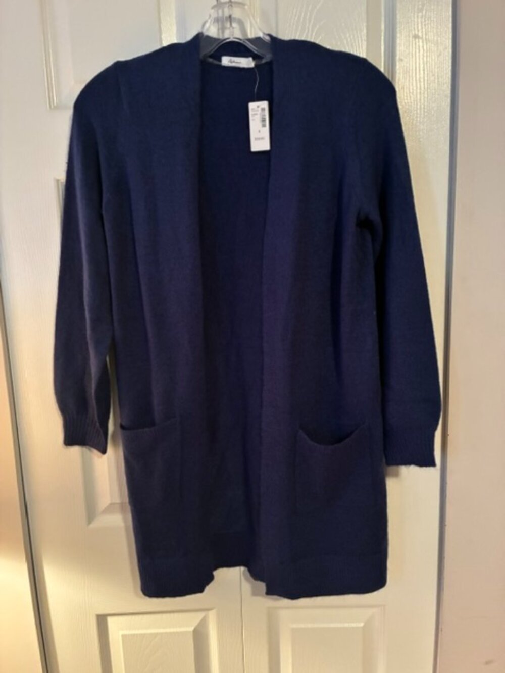 NWT Size S Reitmans Dark Navy Open Front Pocket Long Cardigan